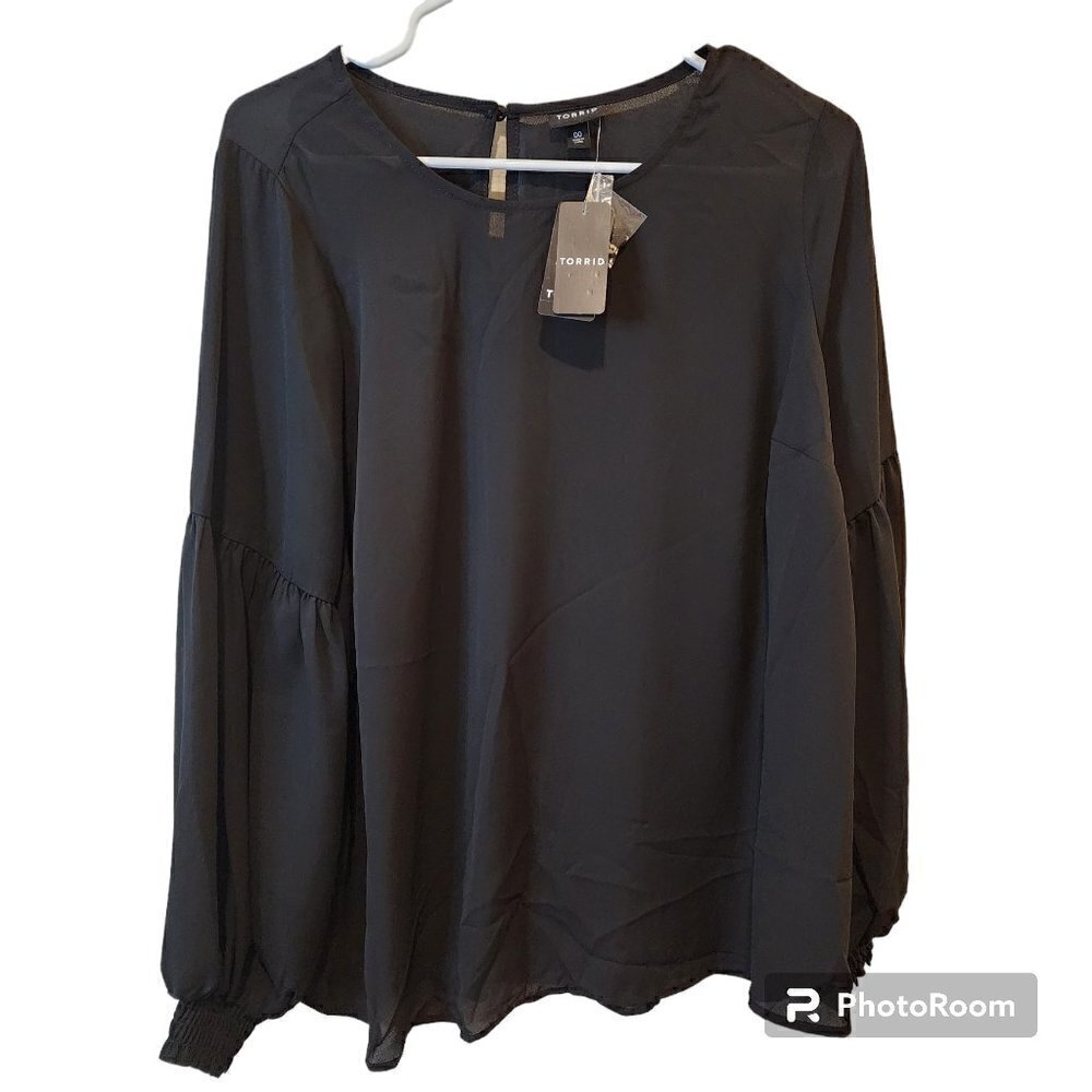 Torrid Georgette Blouson Sleeve Blouse Black Size 00 M L Work Business Casual